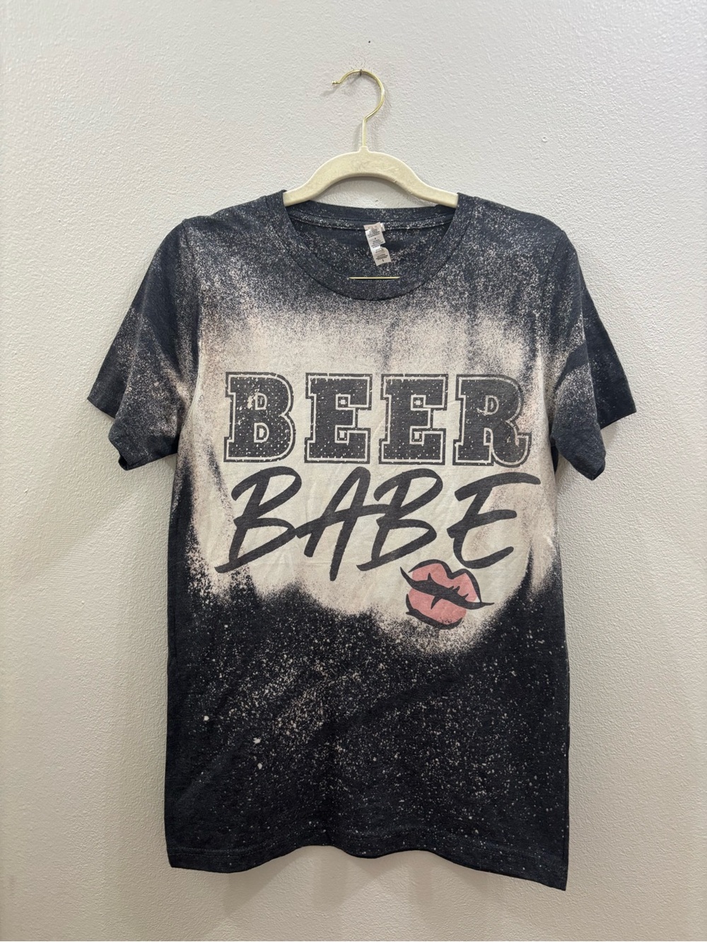 Bella Canvas Black Graphic Tee with Pink Lip Accent